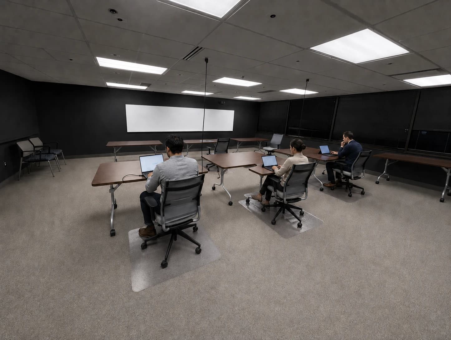 The Inovision Studios training room, set up for a session